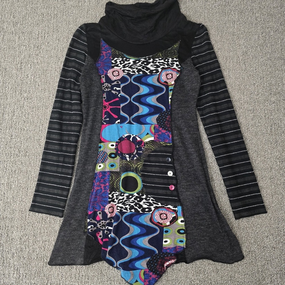 Joseph Ribkoff Tunic Top Womens‎ 6 Patchwork Cowl Neck Long Sleeve Art to Wear